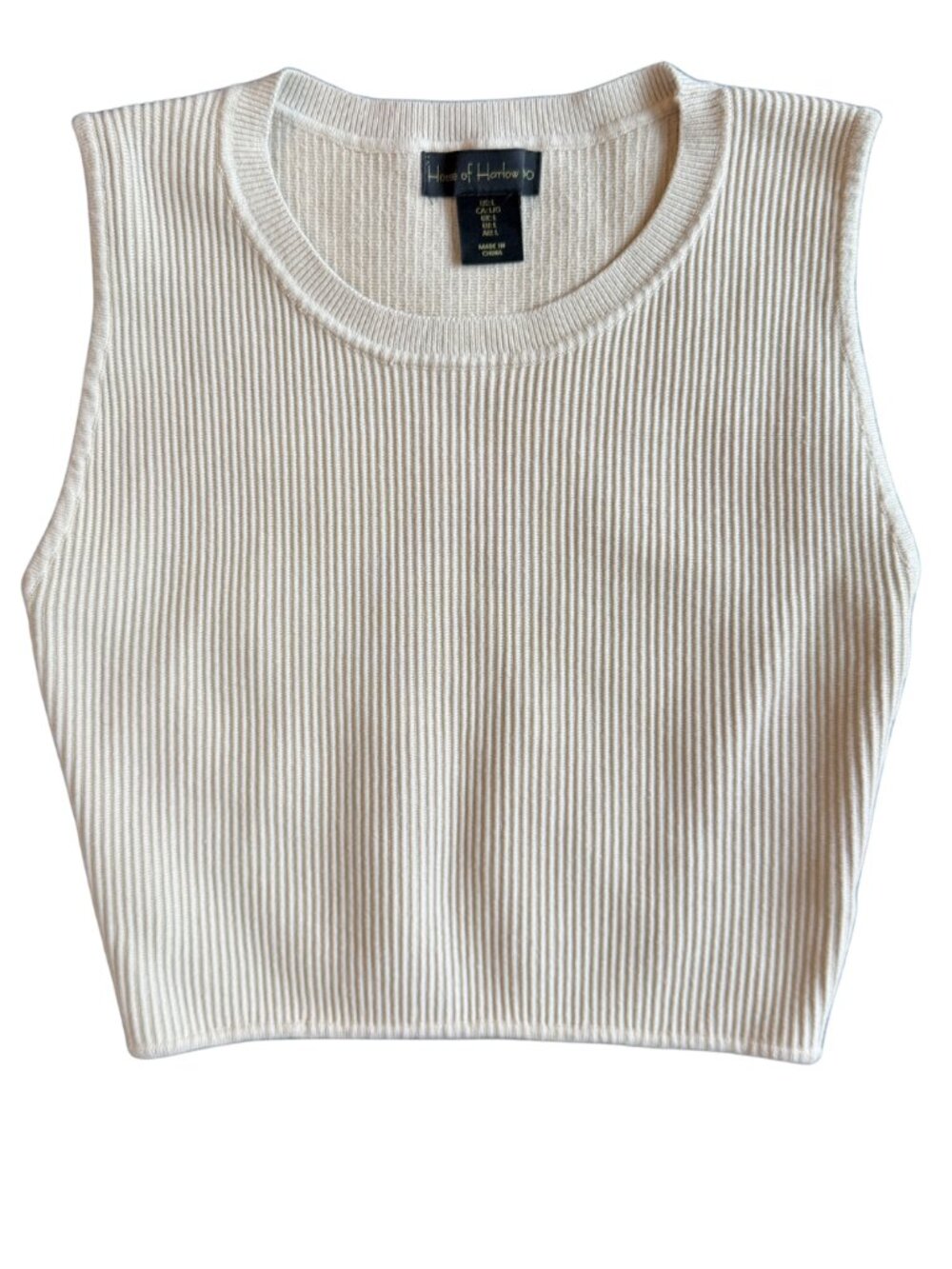 House of Harlow 1960 Cream Ribbed Sleeveless Crop Top